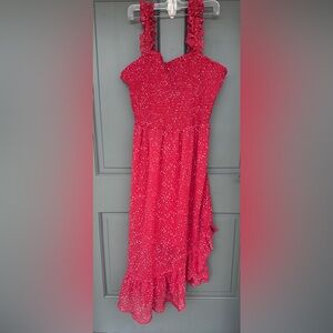 Maurices Hot Coral Smocked Sundress with White Dot Pattern
